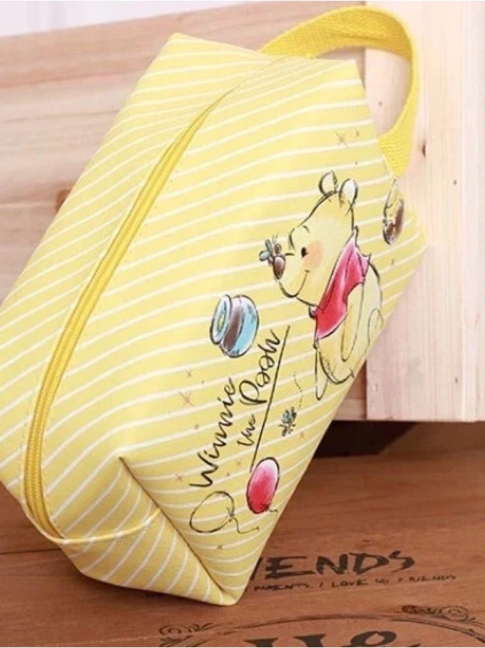 Disney Winnie the Pooh Yellow Striped make up pouch universal carry bag